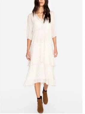 Johnny Was silk tiered ruffle dress with metallic threads